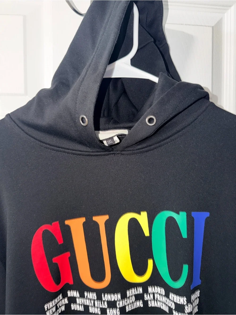 Gucci Cities Logo Multicolor Black Hoodie Size 3XL